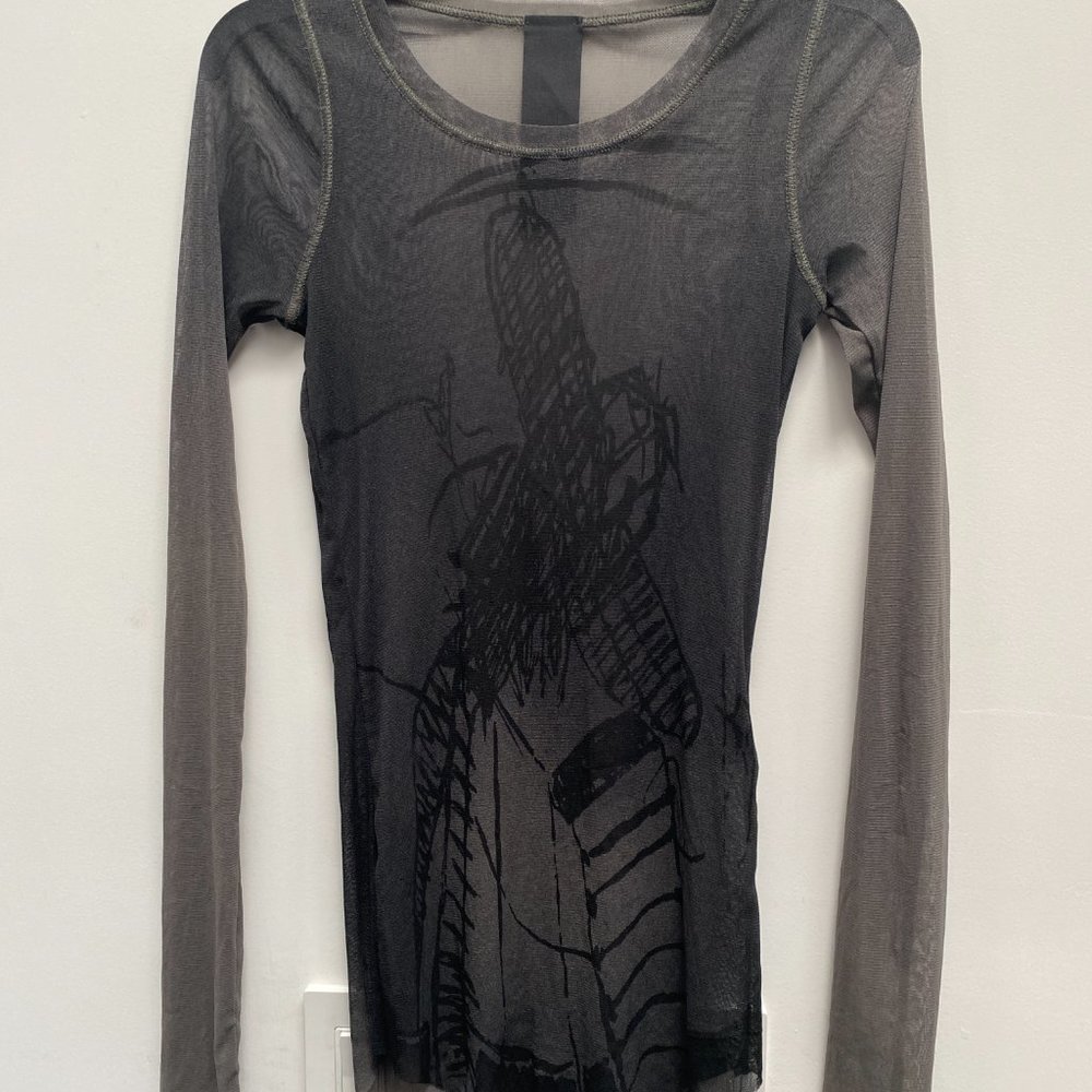 Black Mesh Abstract Top Sz XS
